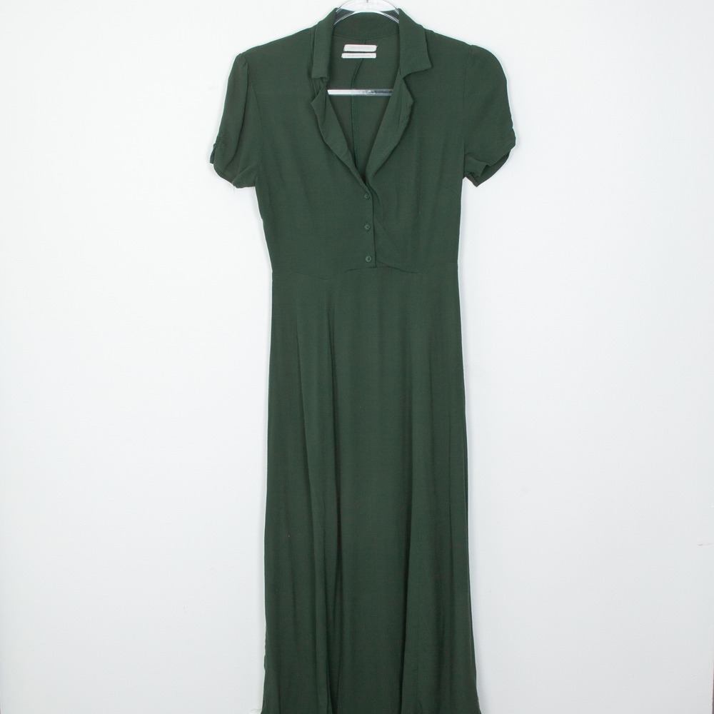 Urban Outfitters Womens Green Midi Dress Size Small Collared Button Front